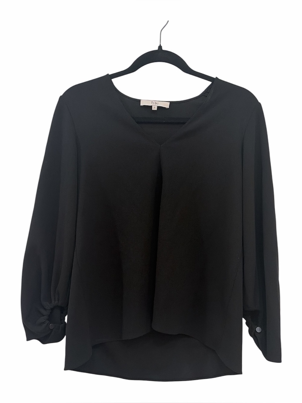 Tibi Black V-Neck Relaxed High Low Blouse